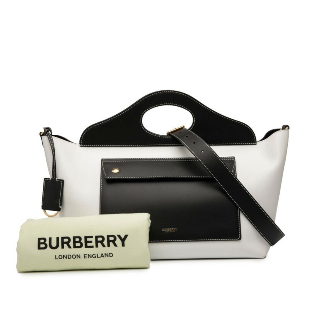 Burberry Pocket Bag Handbag Shoulder White Black Leather - Picture 7 of 7